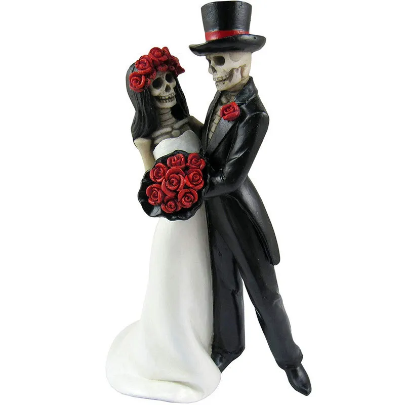 Dekorativa föremål Figurer Handpanted Day of the Dead Dancing Skeleton Par Halloween Gothic Lovers Romantic Bride Groom Figur Wedding Statuette 230817