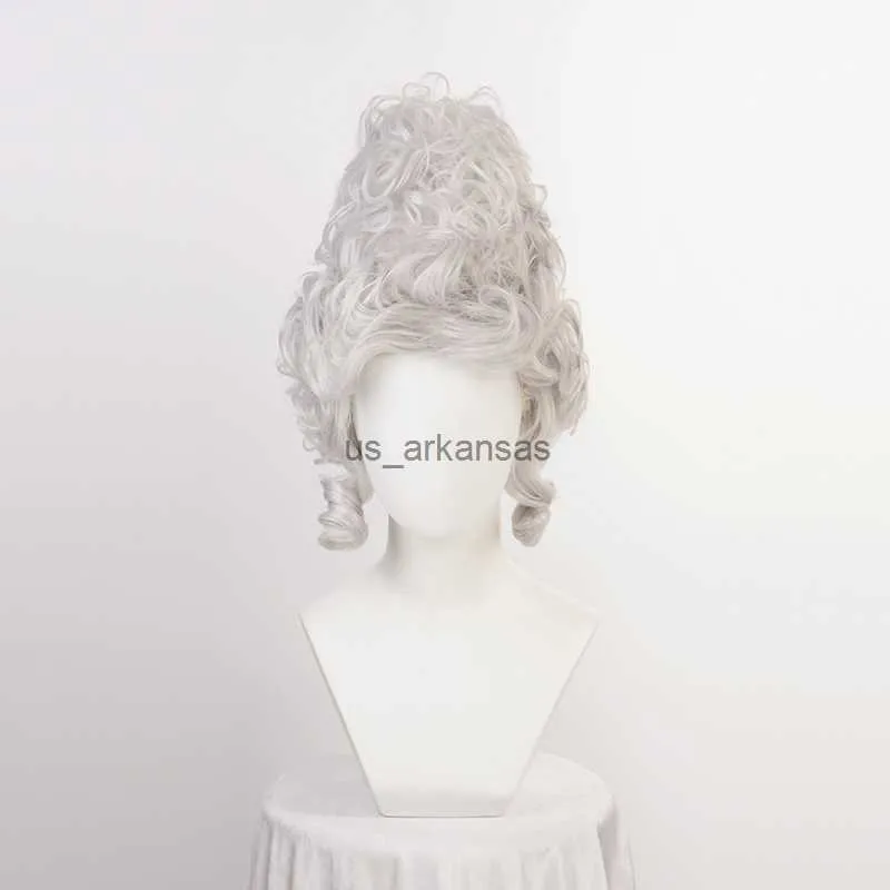 Perucas sintéticas marie antoinette peruca princesa prata peruca cinza médio calor cacheado resistente a cabelos sintéticos Cosplay Wig + Wig Cap HKD230818