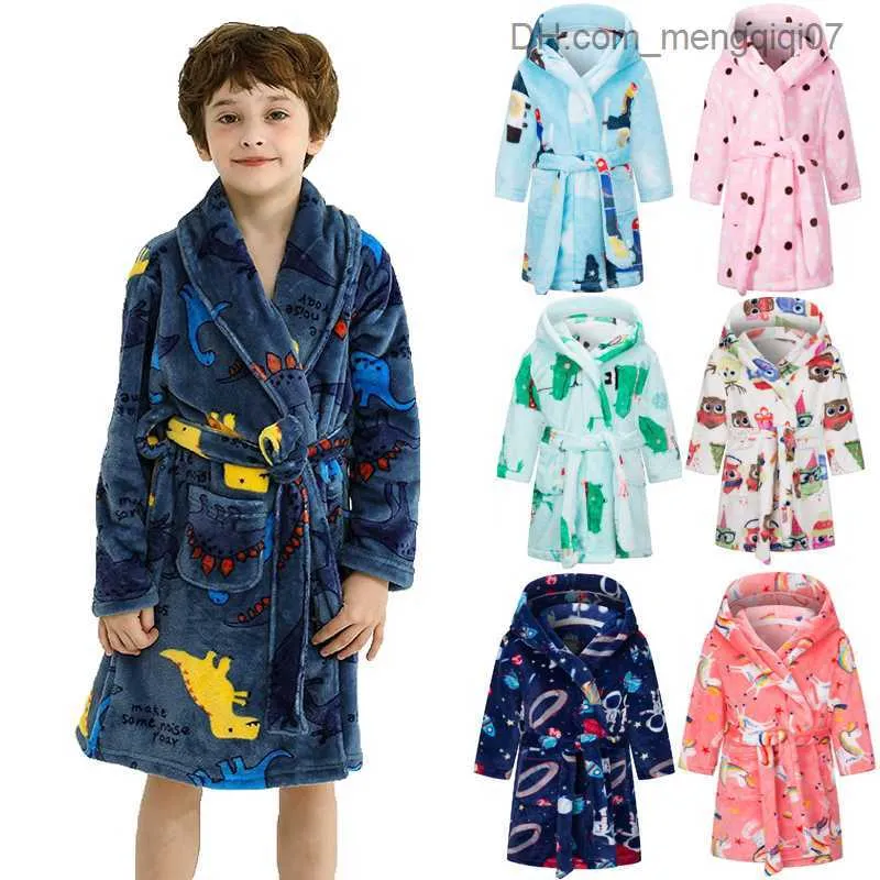 Pajamas Children's flannel bathroom baby girl boy cartoon hooded pajamas children's soft bath robe night fruit youth children's clothing 2-12 years Z230818