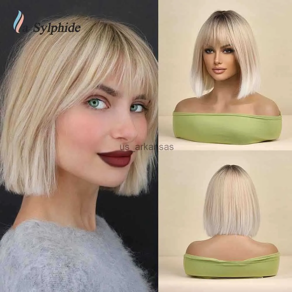 Synthetic Wigs La Sylphide Bob White Blonde Wig Good Quality Short Wigs for Women Natural Daily Party Lolita Hair Heat Resistant HKD230818