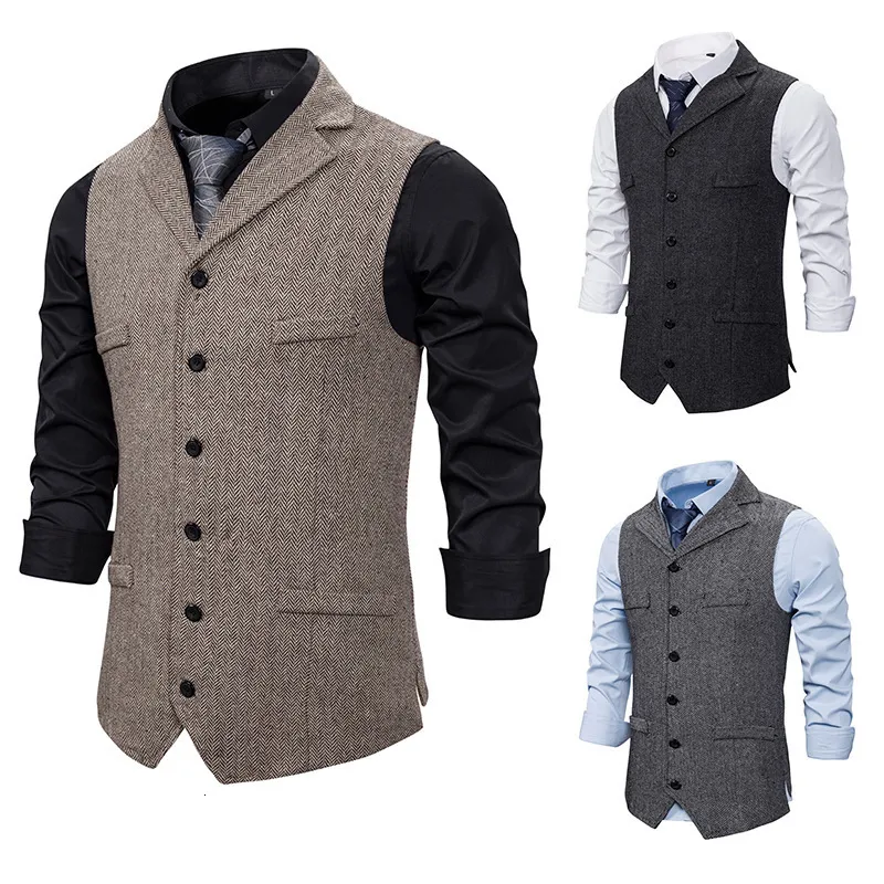 Men's Vests Autumn Business Vest Men's Clothing Male Lapel Casual Men Suit Vest With Pockets Vest Outerwear Chaleco Hombre 230817
