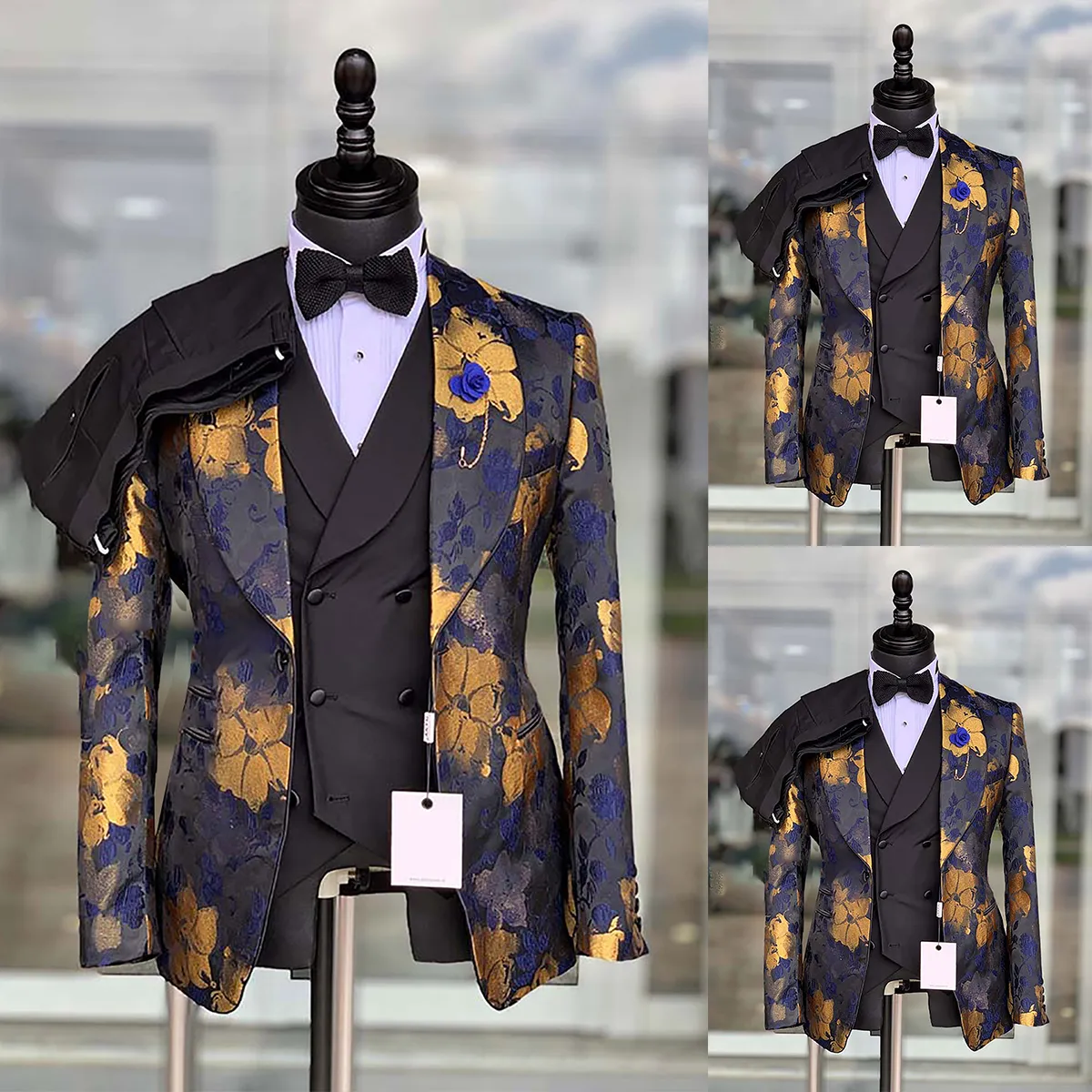 新しいファッションメンズウェディングスーツフローラルプリントペインティングタキシードショールラペルグルームウェアウエディングパーティー3 PCSジャケットパンツベストカスタマイズ