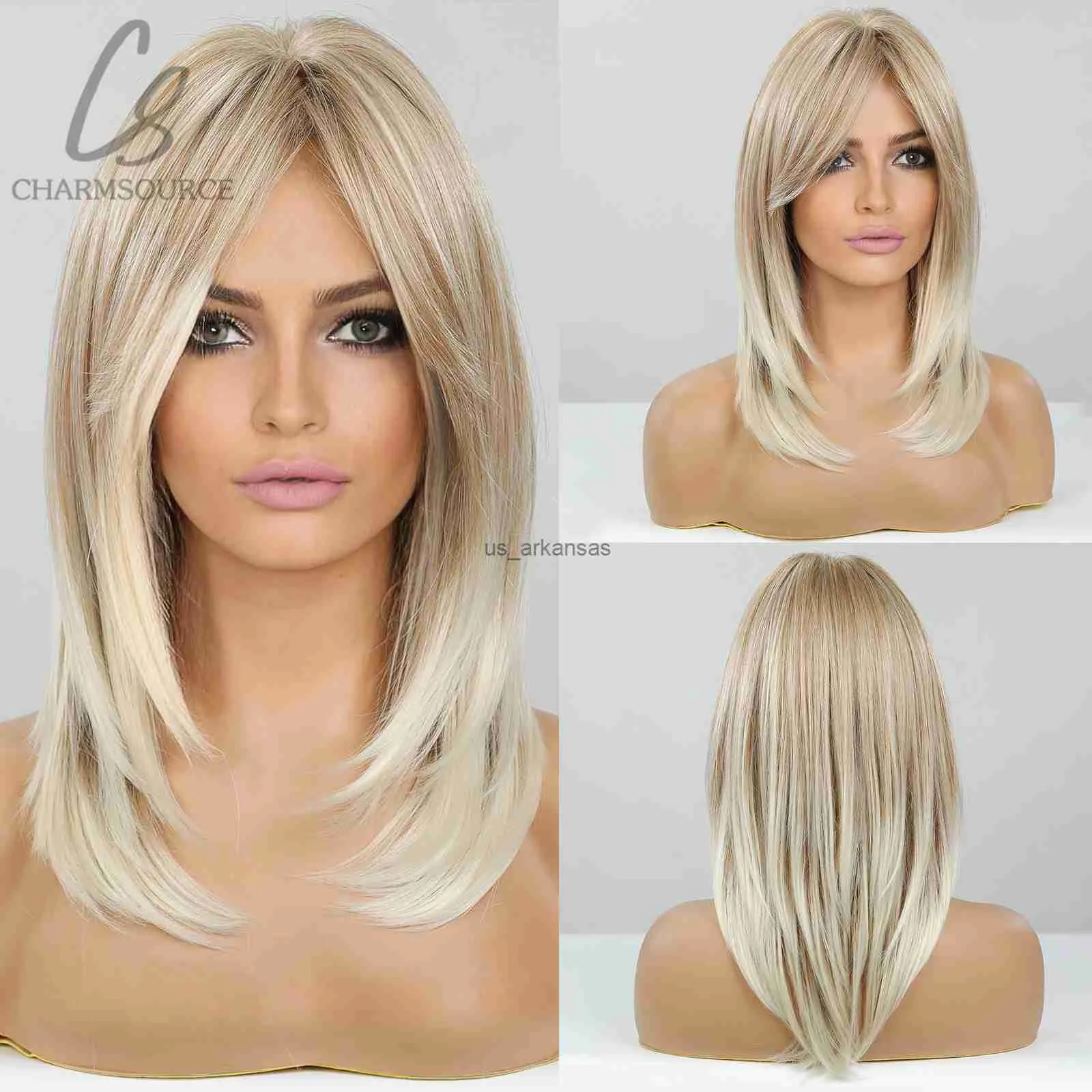 Синтетические парики Charmsource Blonde Long Hair Natural Straight Wig Synthetic Wigs для женщин ежедневная вечеринка высокая плотность HKD230818