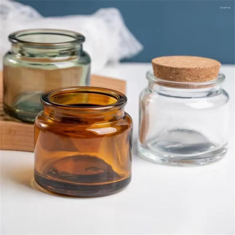 Storage Bottles 100ml Candle Glass Cups With Wooden Lid Clear Amber Bottle Jars Handmade Creative Dessert Scented Empty