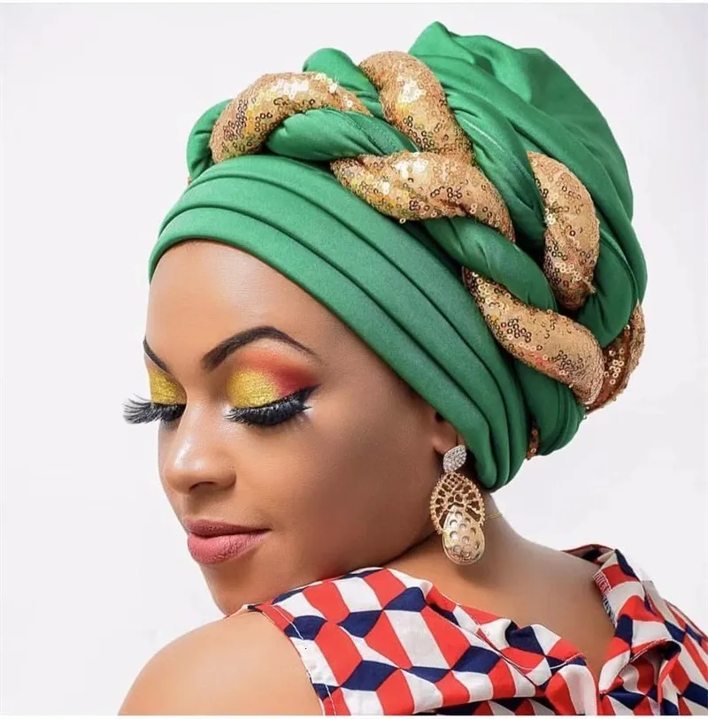 Berretto da cranio tappi turbanti per donne pieghettate headwrap berretto africano cappello arabo avvolgente sciarpa musulmana hijabs capelli aso oke auto gele readymade da indossare 230818