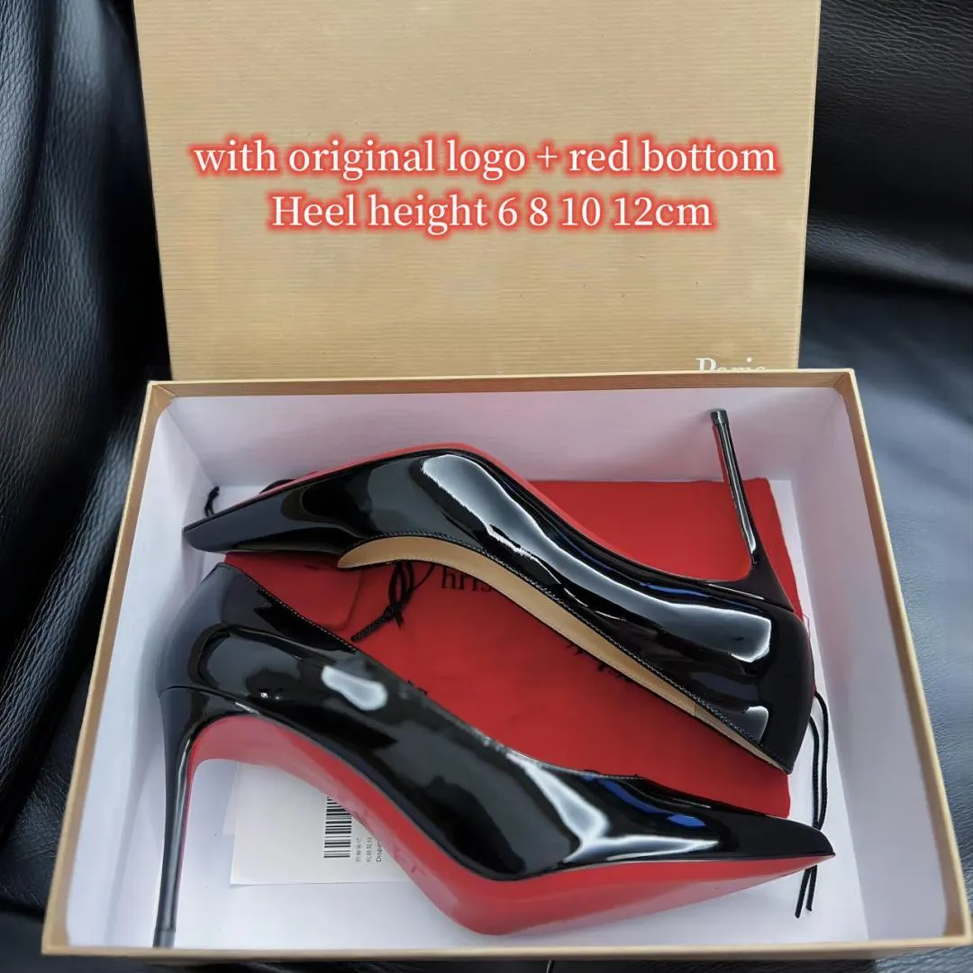 Brand Ladies Dress Shoes Red Shiny Sole High Heels Luxury Women Platform Designer Open Toe Sandals Sexy Pointed Toe Pumps Wedding Shoes 8cm 10cm 12cm