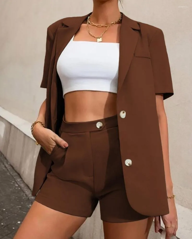 Parcours féminins Sumy Elegant Adpel Single Suck Breasted 2 Pieds Couleur Couleur courte Blazer Blazer Wide Jam Shorts Women Business Office Business Office