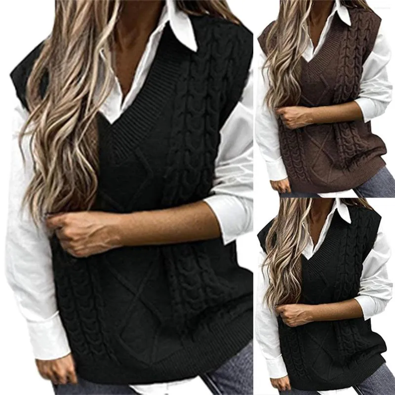 Women's Sweaters Ladies College Style Knitted Sleeveless Vest V Neck Retro Sweater Woman Wool Long Coat Cardigan Extra