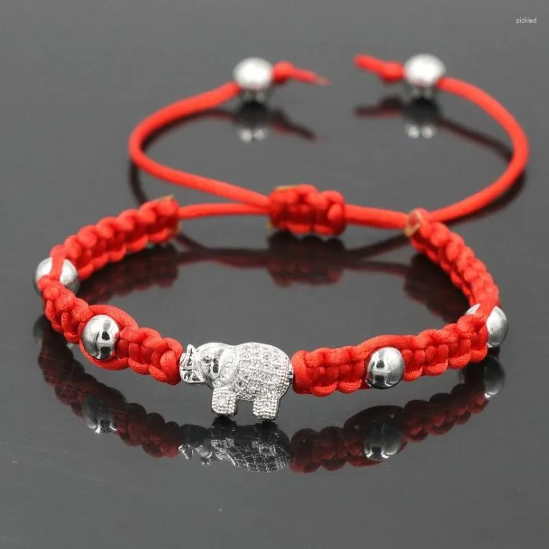 Bracelets de charme mignon animal micro cz cuivre rhinocéros bracelet rouge filetage pour femmes couleurs argentées bijoux