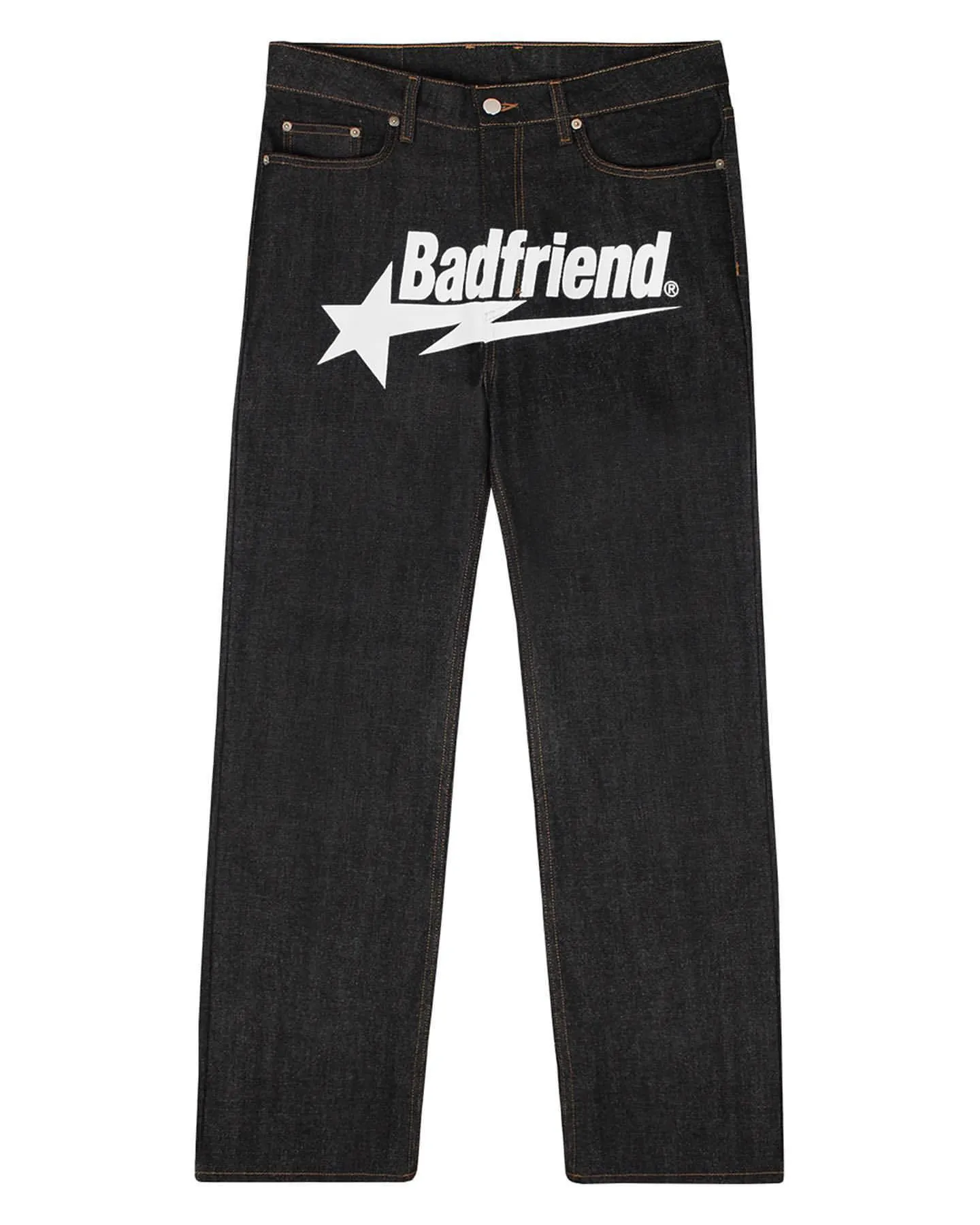 Jeans da uomo Y2k Hip Hop Badfriend Lettera Stampa Pantaloni larghi neri Harajuku Moda Punk Rock Pantaloni larghi streetwear 230817