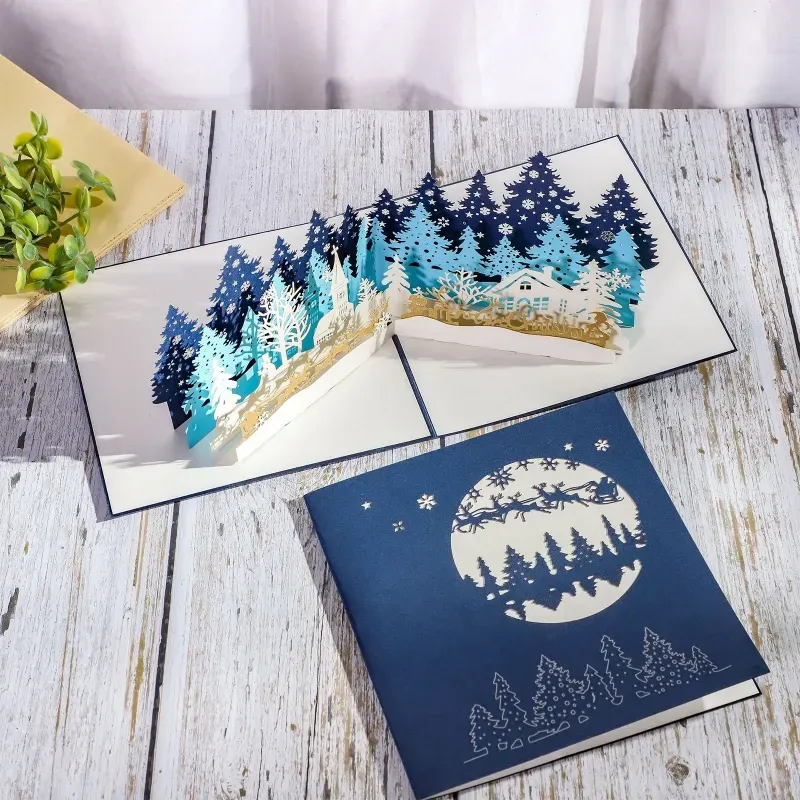 Merry Christmas Cards 3D  UP Christmas Tree Winter Gift -Up Cards Christmas Decoration Gift New Year Greeting Cards
