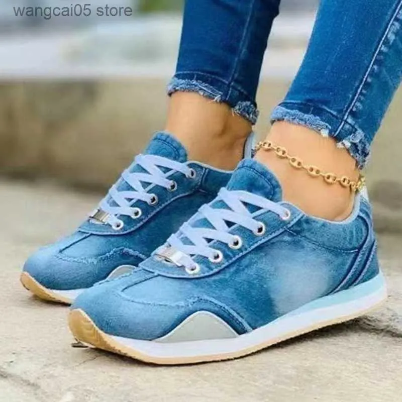 Klänningskor Nya kvinnor sneakers plattform denimskor kvinnor skor avslappnad kvinna sportskor tennis kvinnliga tjocka damer casual tränare mujer t230818