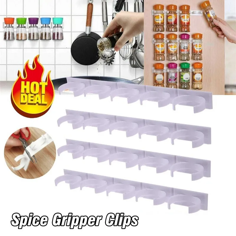 Food Storage Organization Sets Holds 520 Jars Spice Gripper Clip Strips Bottle Rack Kitchen Wall Mount Ingredient Cabinet Organizer Holder 230817