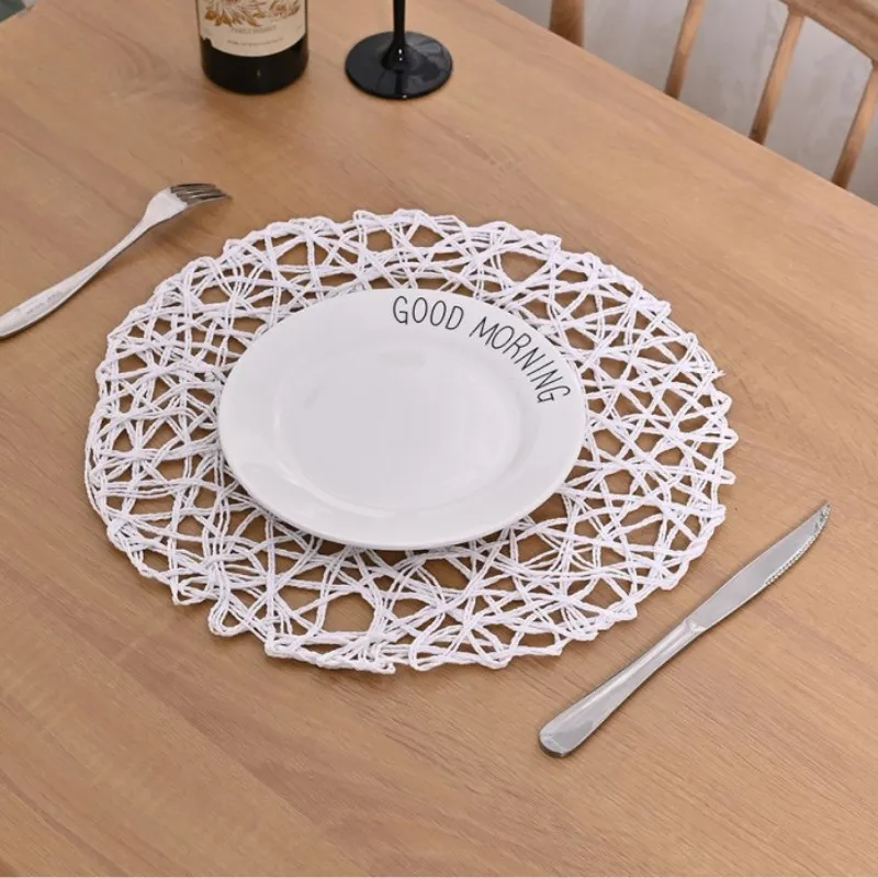 Tableaux de table coussins de chaleur Isolation Placemats Hollow Mat rond Round Rattan Placemat Pads Dingel Varelle Course Course Home Table Décoration Cuisine Restaurant Supplies