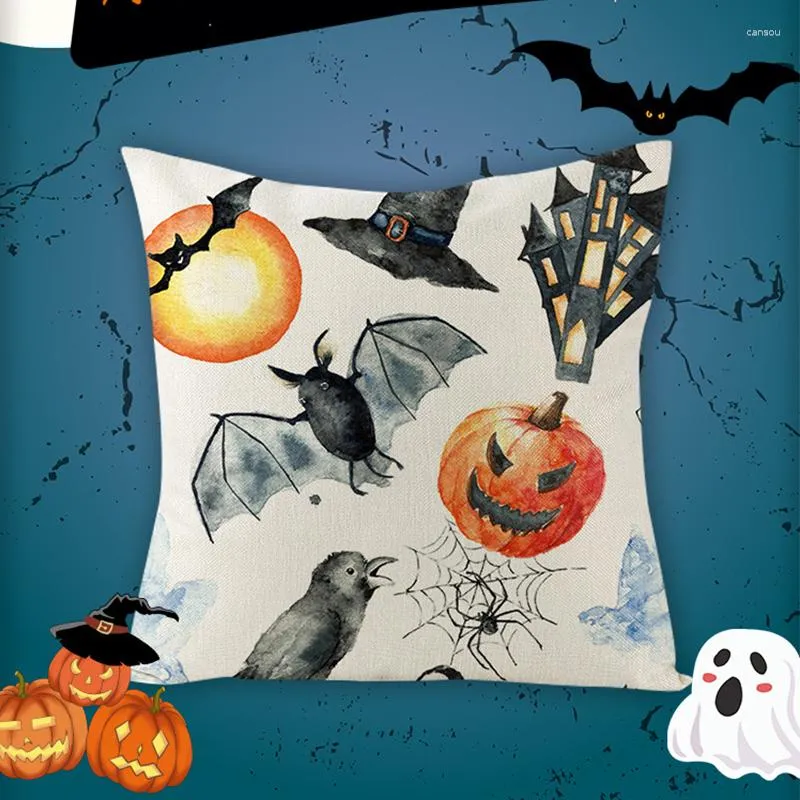 Oreiller couverture d'Halloween Cartoon Pumpkin imprimé 45 Sofa Seat lin coton carré oreillers décoratifs