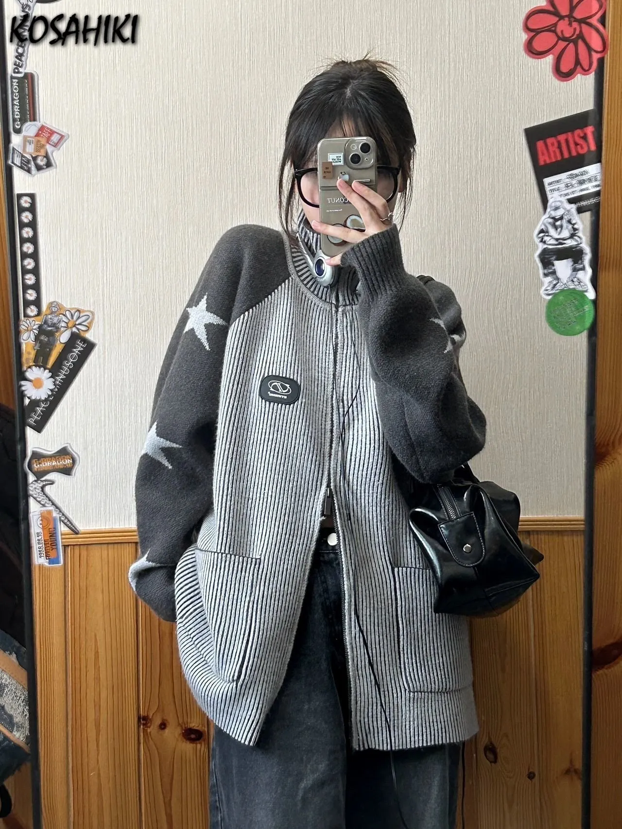 Street Print Patchwork O Neck Outerwear Street Print Patchwork O Neck Outerwear