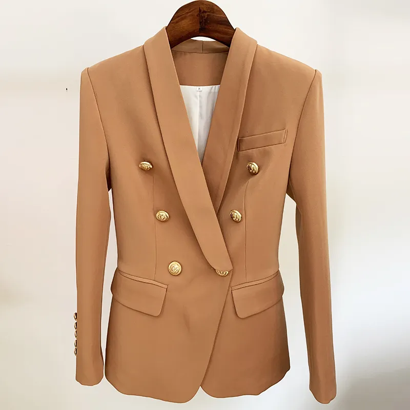 Damenanzüge Blazers High Street Est Designer Blazer Jacke Schlanker sitzender doppelte Metall Löwenknöpfe Schalgeharr 230817