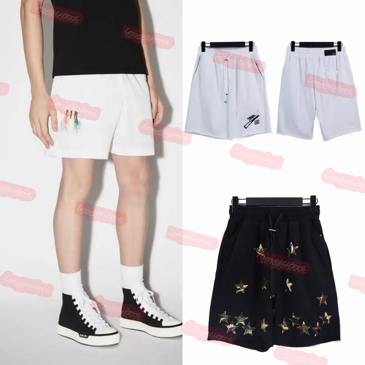 Designer Mode Casual Vêtements A miri Shorts Crack Lettre Imprimé Shorts À La Mode Hommes Lâche Classique Lettre Brodé Gland Cordon Sports Amirs Shorts