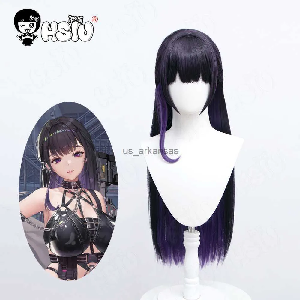 Parrucche sintetiche mihara cosplay parrucca fibra di parrucca sintetica dea della vittoria Nikke cosplayhsiu gradiente viola nero capelli lunghi hkd230818