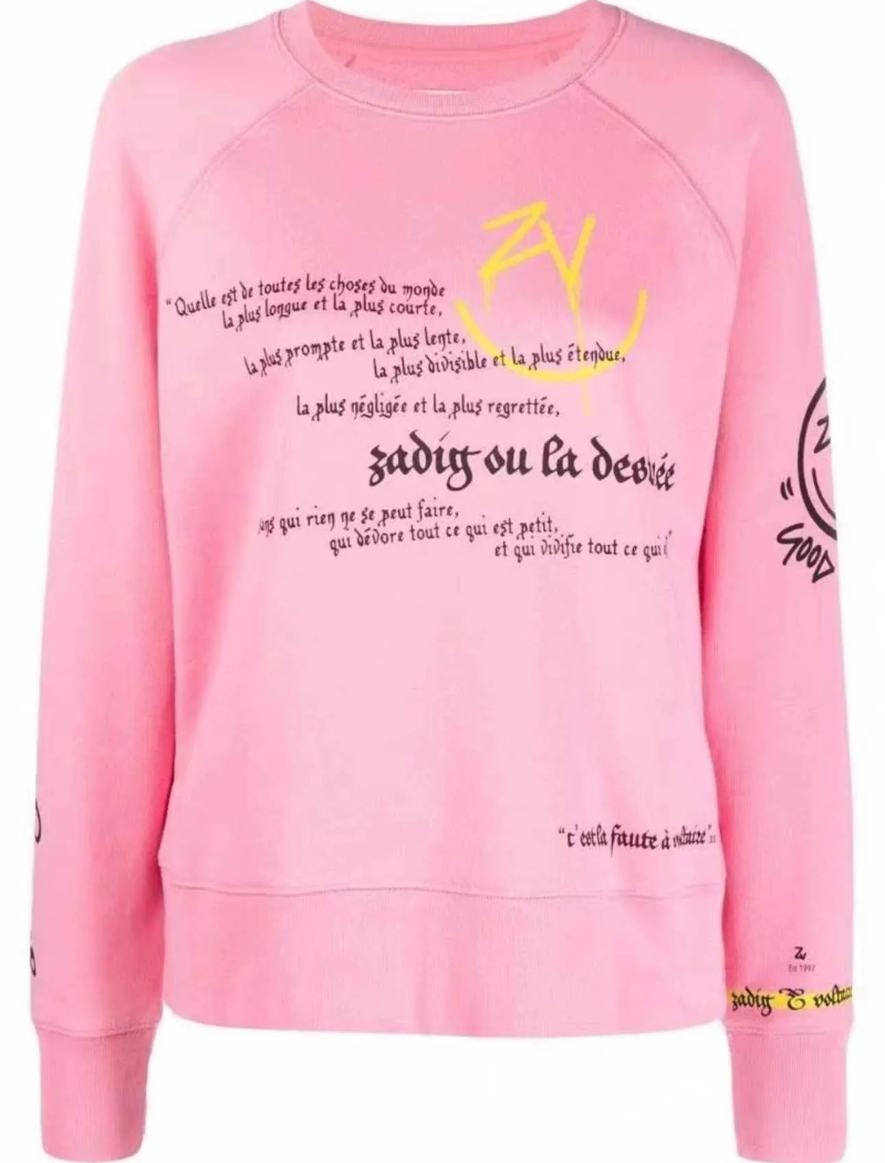 Zadig Voltaire Designer Hoodie ZV Pullover Full Of Letters Faces and Slogans Super Heavy Industry Round Neck Women's Fleece tröja