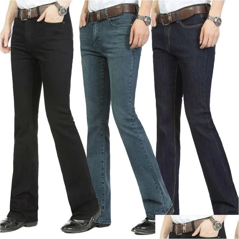 Men'S Jeans Male Bell Bottom Denim Trousers Slim Black Boot Cut Mens Clothing Casual Business Flares Trouser Drop Delivery Apparel Dha6J