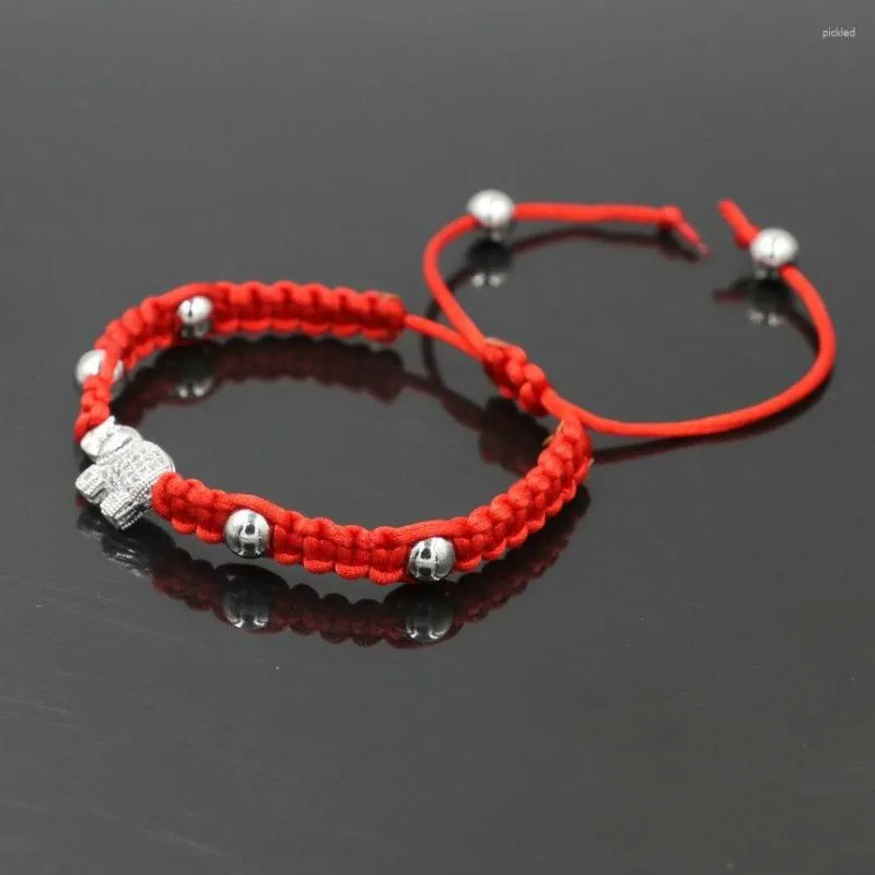 Cute Animal Micro CZ Copper Rhinoceros Bracelet Red Thread Strings For  Women Silver Color Kids Jewelry