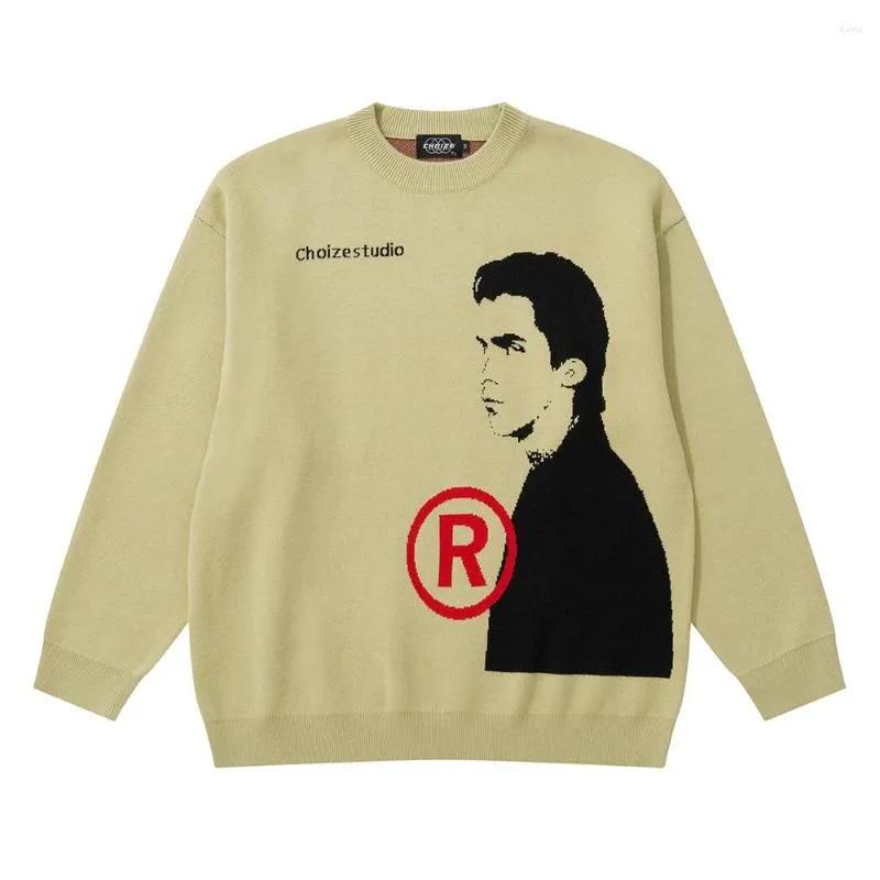 Men s Sweaters Vintage Character Letter Print Knitted Sweater For Men And Women Y2k Ropa Hombre Baggy Pull Homme Woolen Clothes Oversized