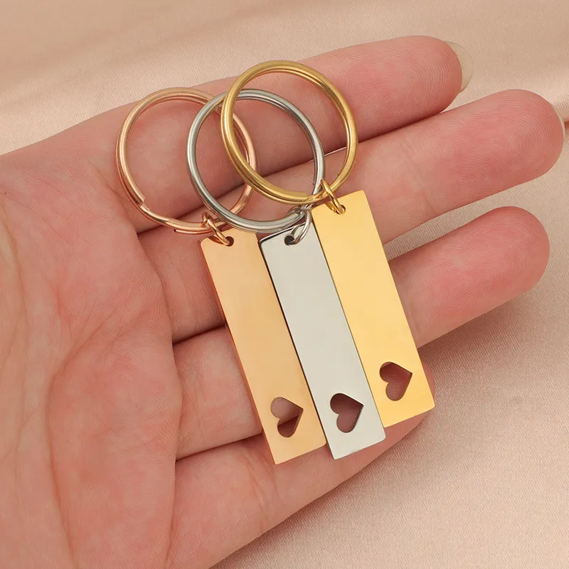 Pluxh Keychains Aço inoxidável Retângulo em branco para gravar 40x10mm Metal Plate Chain espelho polido de atacado 10pcs 230818