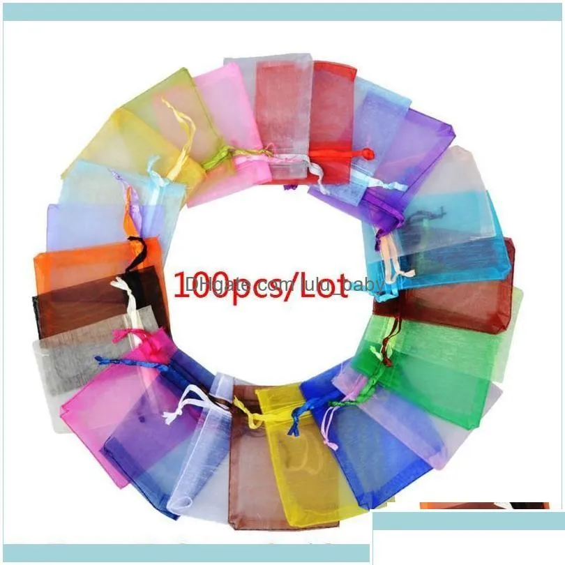 Sacs de pochettes de bijoux 100pcs sacs emballage en organza pochettes affichage 24 couleurs livraison de gouttes 2021 nxfbm emballage dhqof