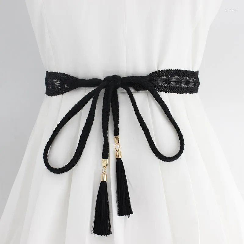 Cintos da moda feminina cor de cor sólida trançada cinturão boho garotas finas cintura malha para acessórios de cintura de vestido