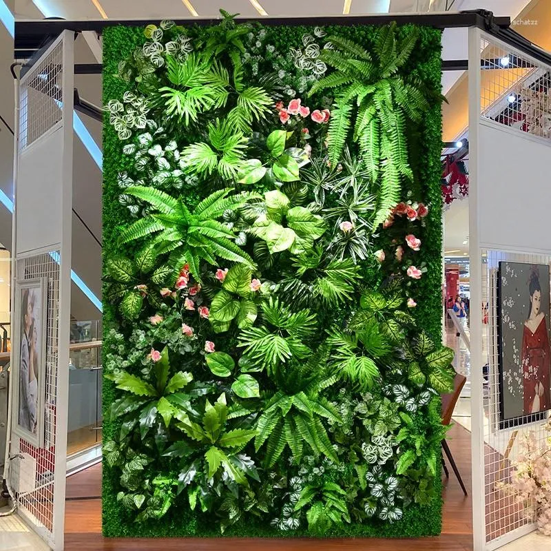 Fleurs décoratives Simulation de la plante Vert mur de balcon intérieur décoration de fleurs artificielles avec un faux fond d'herbe