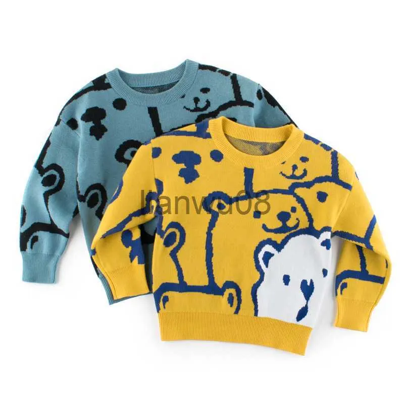 Pullover 2023 Nieuwe herfst winter Kinderkleding Lange mouw Cartoonbeersruien voor jongens Knitwear Jumper Top Warm Outer Kleding X0818