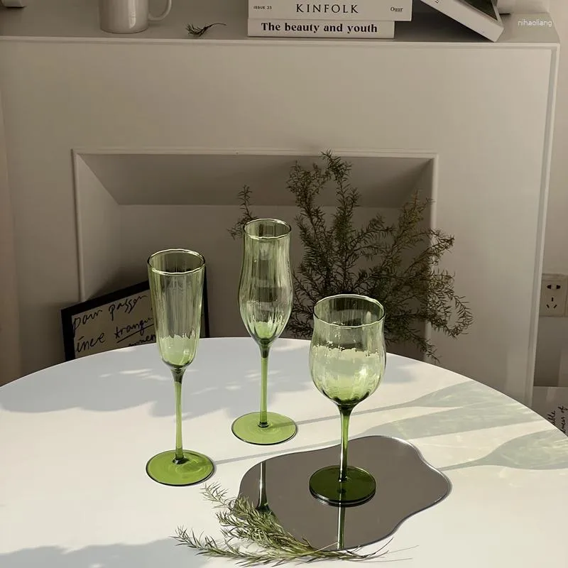 Wijnglazen Franse retro groene gegolfde beker kleurglas middeleeuwse champagne creatieve thuisbar el winkel dranken