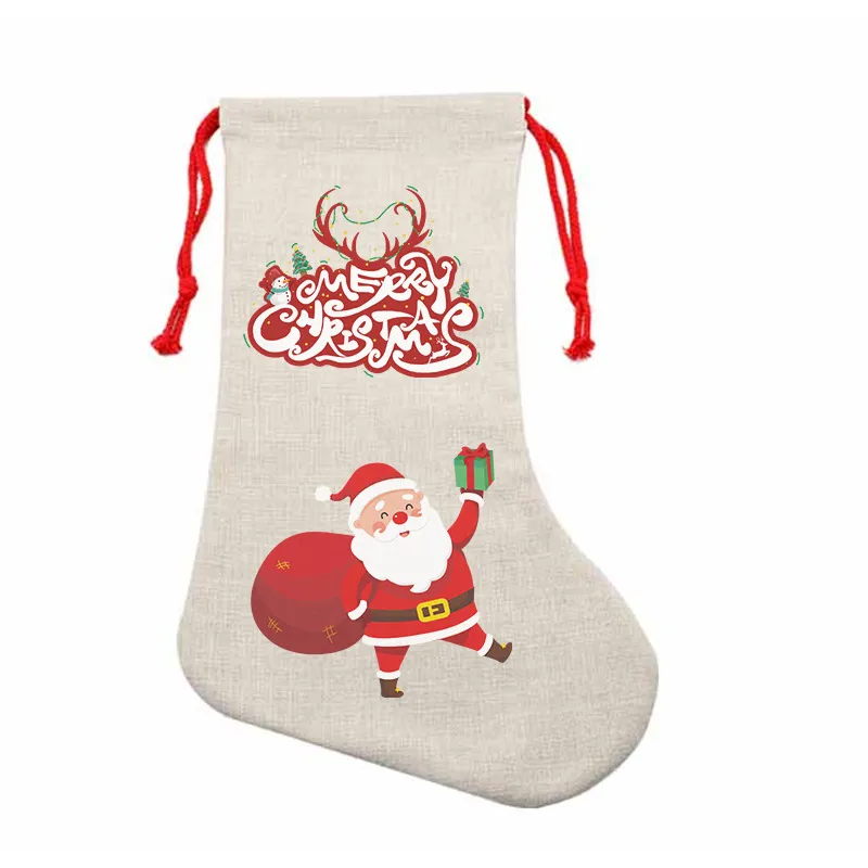 DHL100pcs Christmas Decorations Sublimation DIY Double Sided Blank LinenDrawstring Merry Christmas Stocking