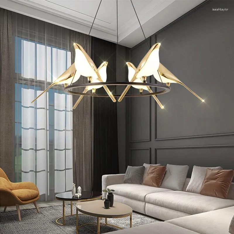 Pendellampor nordisk skräp lampa runda gyllene ljuskrona för vardagsrum matbord bar villa inomhus ledd dekorativ