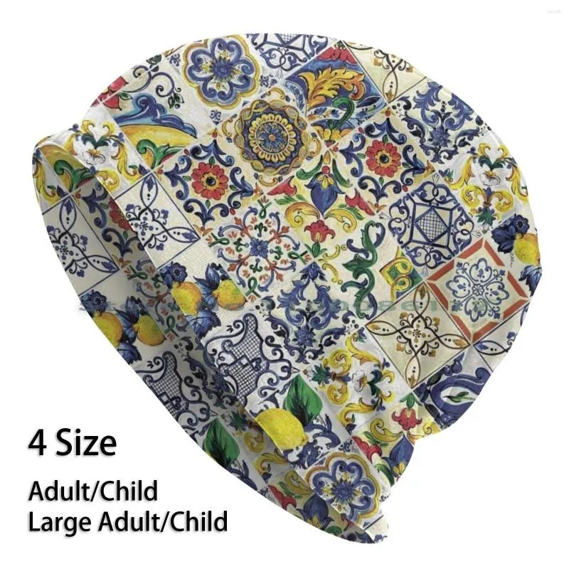 Beretti Abstract Majolica Beanies Cappello a maglia Majolique Italie Tiles Sicilia Lemon Summer Italia Art Brimless SkullCap