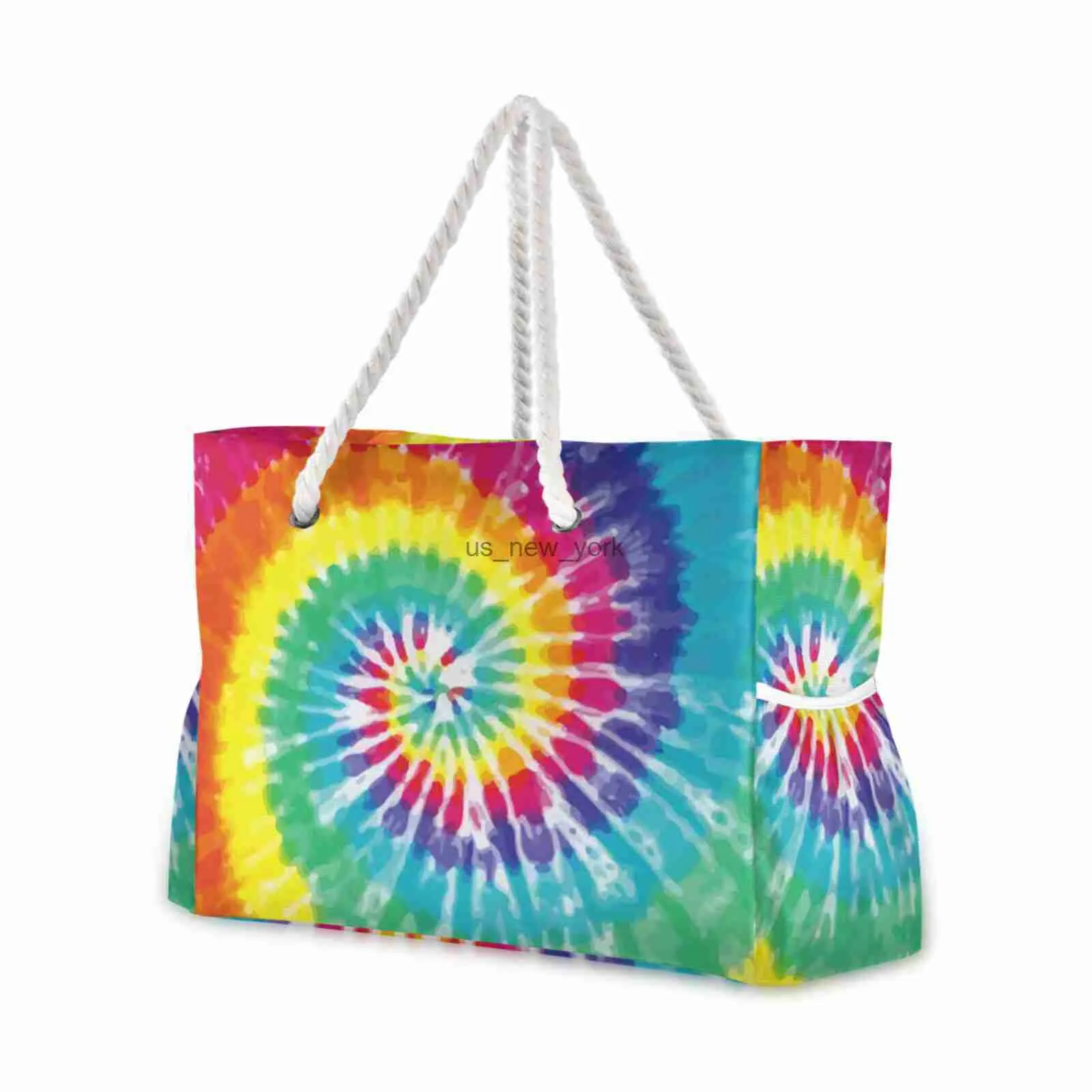 Totes Luxury Designe Sacs à main Fourre-tout Sac de plage Shopper Sac à bandoulière Grande capacité Arc-en-ciel Tie Dye Swirl Voyage Sac pour femme 2022 Tend HKD230818