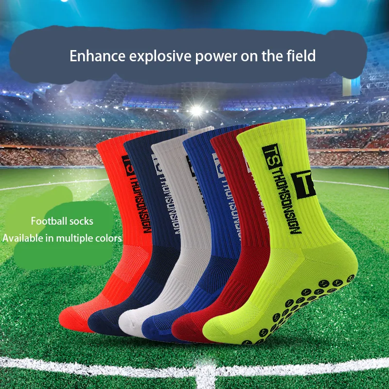 Nouveau style Socles de football non glissantes hommes Femmes cyclistes sportives antidérapantes chaussettes de foot