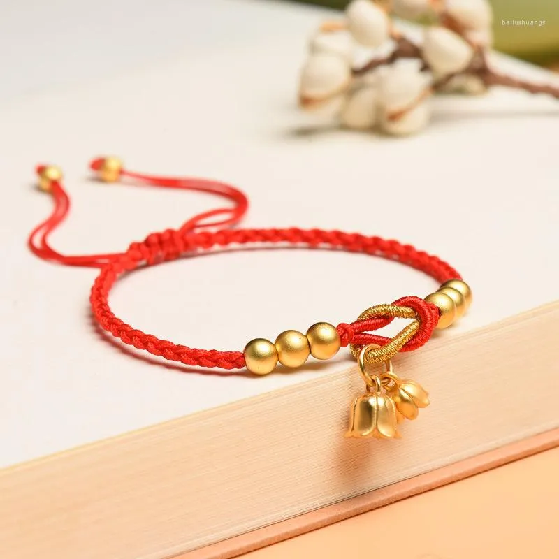 Charm Bracelets Woven Convallaria Majalis Pendant Bracelet Female Red Rope Students Simple INS Style Girlfriends Lovers Gift Dropship