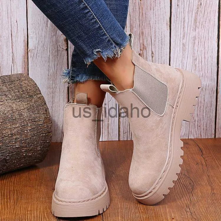 Boots 2023 Women Platform Boots Autumn Winter Short Boots Suede Ankle Boots for Women Goth Chelsea Boots Cowboy Boots Botas Mujer J230818