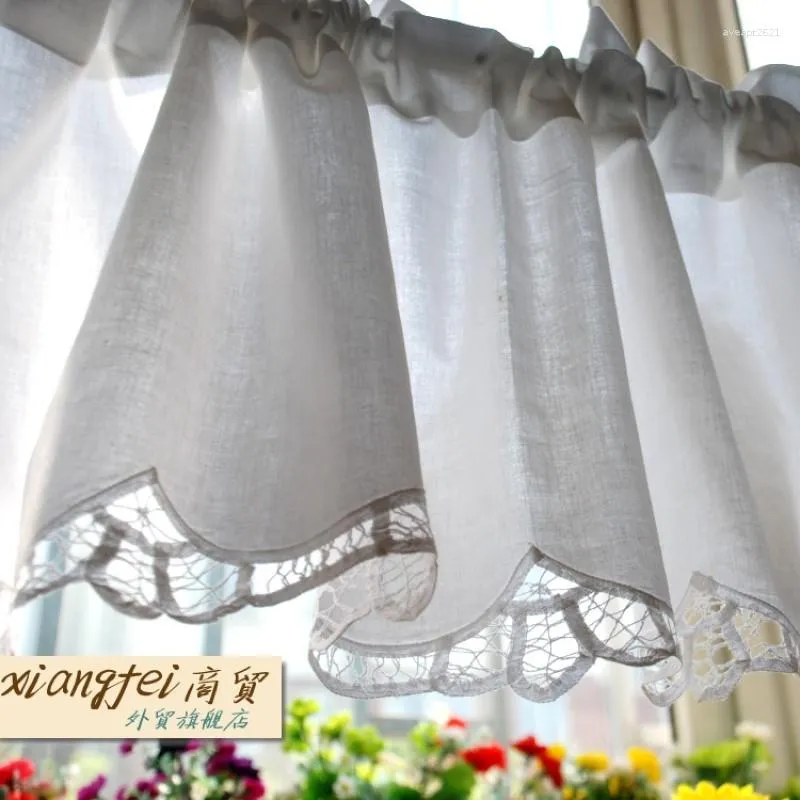 Curtain Pastoral Lace Rustic Embroidery Coffee Kitchen Curtains Semi-shade Translucidus Head W 180cm H 40cm