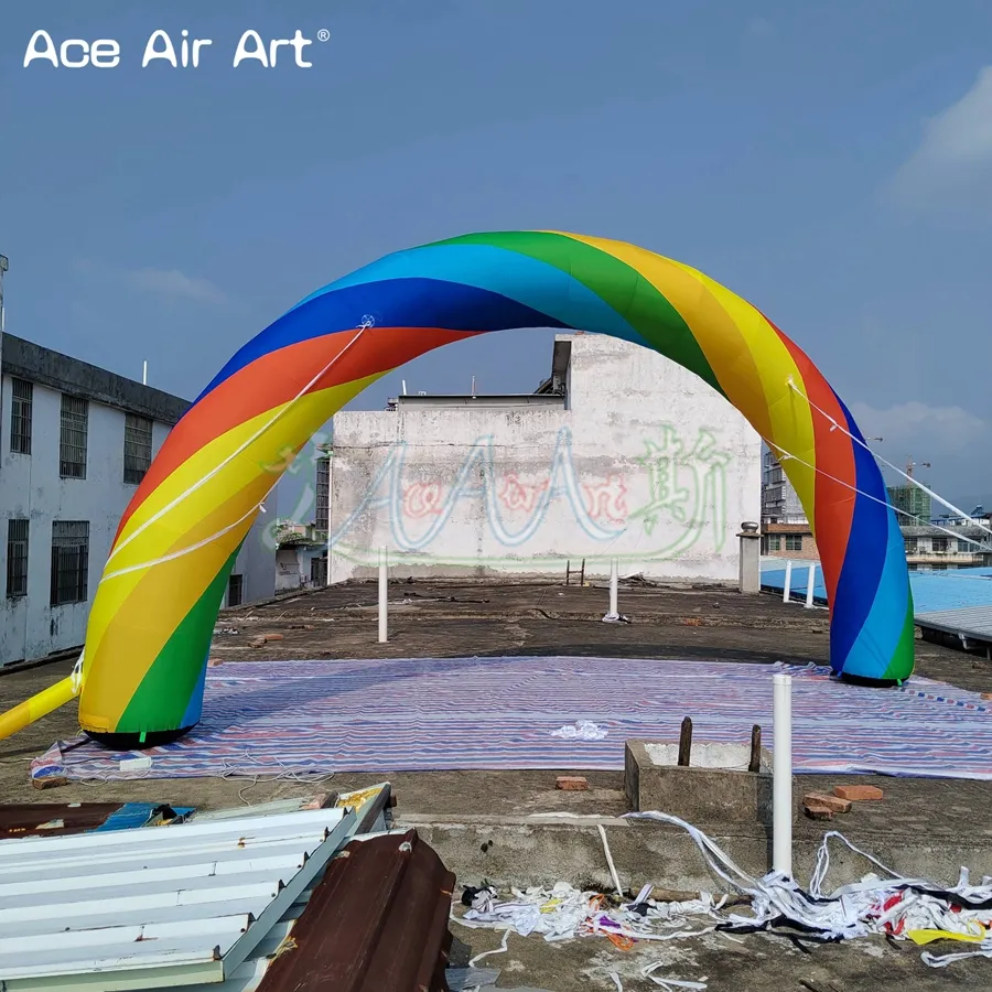 Colorful 8m L x 4m H Inflatable Rainbow Arch with Blower for Sporting Event Start Finish Line or Event Decoration