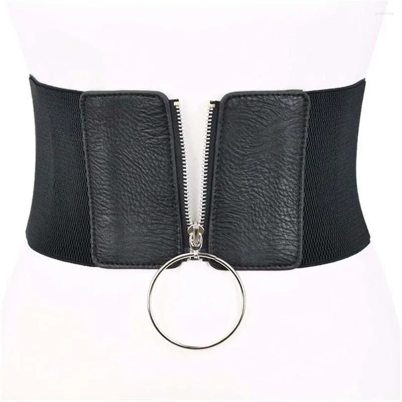 Belts Waist Strap Corset Metal Circle Ring Slimming Body Cummerbunds Wide Belt Zipper Elastic Female Waistband