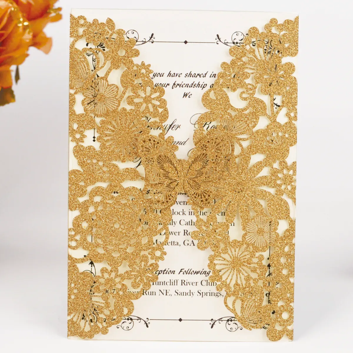 50 Laser Cut Butterfly Wedding Invitations With Envelopes Glitter Lace  Floral Design, Customized Printed Option From Valuetop, $1.06 | DHgate.Com, image size:1200x1200