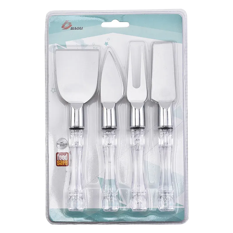 20Set Cheese Cheese Knife Set Pizza Knife Fruit Knife and Fork Stainless Steel Clear handle Knife and Fork Bread Dessert Tool