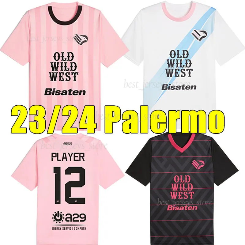 23/24 Palermo Futebol Jerseys 2023 2024 Dybala Cavani Homens Home Rosa Away Preto Terceiro Branco Homens Camisa de Futebol Uniformes