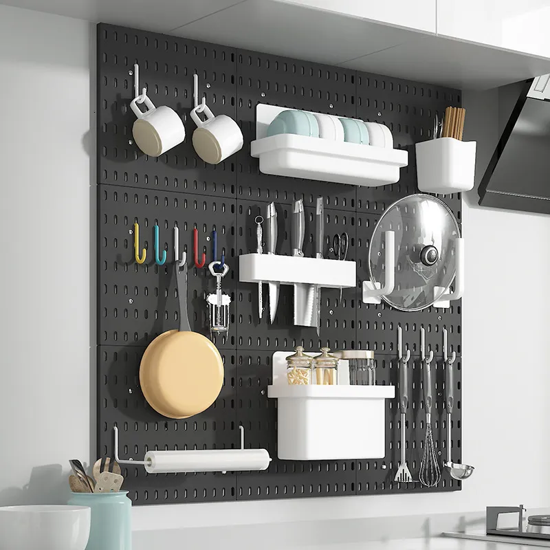 Wall Mounted Pegboard Organizer with Hooks Shelf Storage Holders for Kitchen Garage Room Plastic No Punching Needed