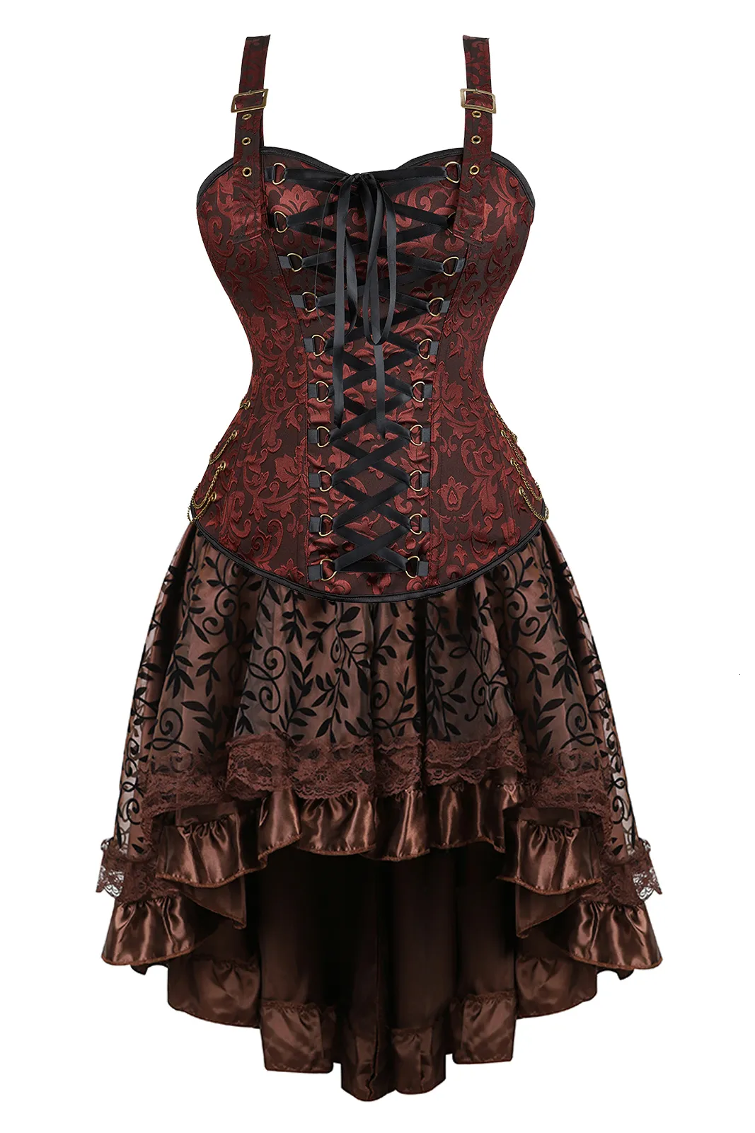 الخصر بطن المشكلات الفستان للنساء بالإضافة إلى الحجم القراصنة Steampunk Bustier Skirt عتيقة فيكتوريا الأزياء القوطية الهالوين 2308017