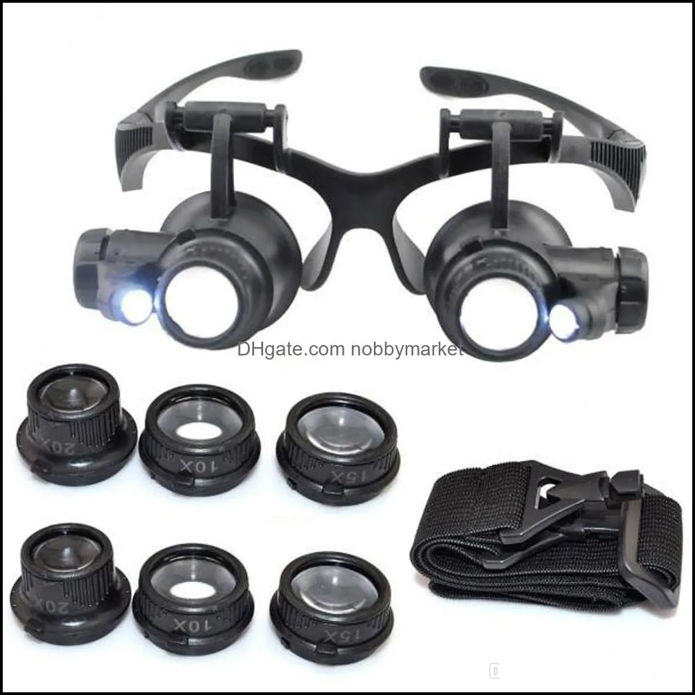 Loupes büyüteç 10x 15x 20x 25x büyütme cam çift LED ışıklar gözlük gözlükleri lens büyüteç loupe kuyumcu saat onarım araçları damla othqc