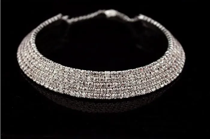 Hot Selling Bride Classic Rhinestone Crystal Choker Necklace Earrings And Bracelet Wedding Jewelry Sets Wedding Accessories Bridal Jewelry